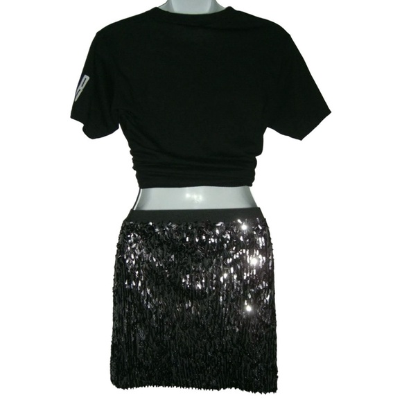 Express Skirt Gray Sequin Mini Stretch Rock Concert Festival Alt egirl Goth Glam - Picture 6 of 10
